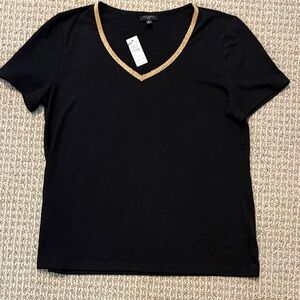 Talbots Black Tee with Gold V-Neck